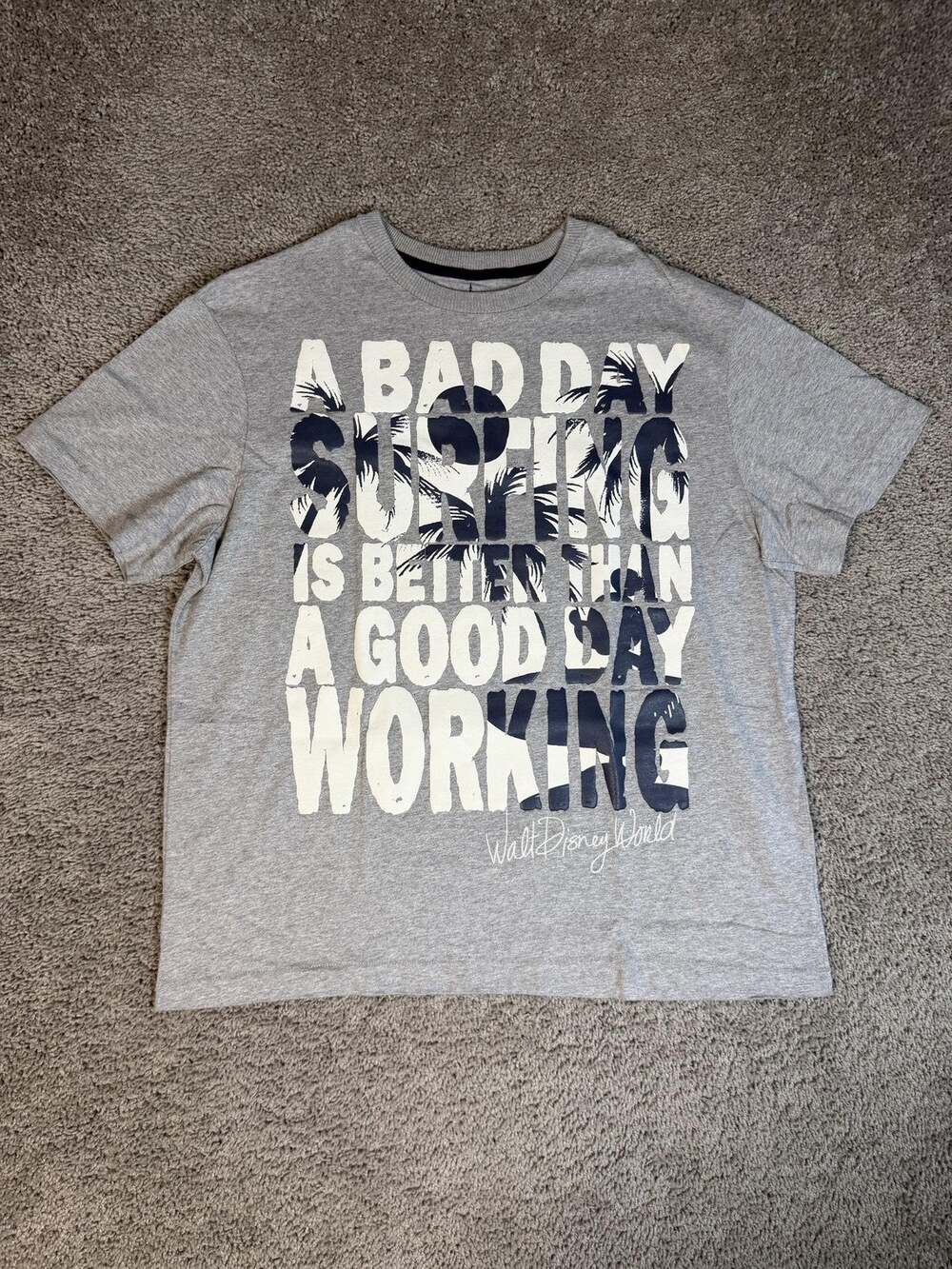 Disney Parks Shirt Mens XL Gray A Bad Day Surfing Better Than A Good Day Working